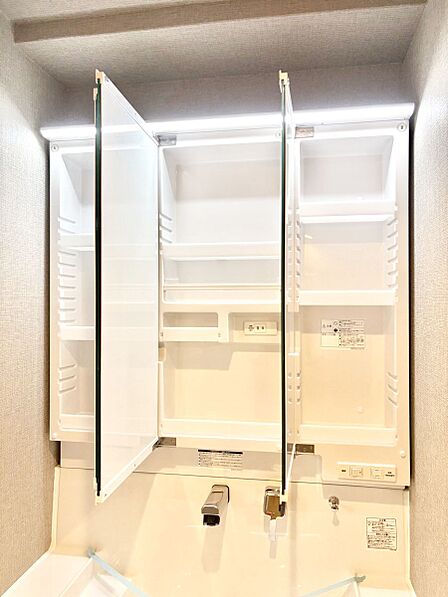 設備「無料オンライン相談」受付中！三面鏡の裏に、化粧品や衛生用品などを収納可能。