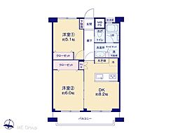 菊水ビルサニーライフ久米川 2DKの間取図画像