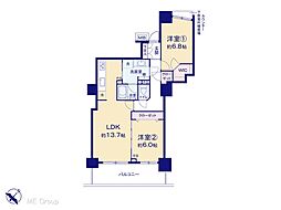 パークシティ大宮セントラルタワー 2LDKの間取図画像