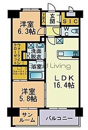 ライフ姪の浜 2SLDKの間取図画像