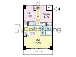 エルグランド博多の杜 2LDKの間取図画像