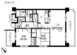 天神南マンション 2LDKの間取図画像