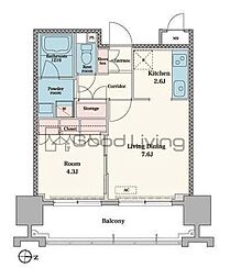 RJRプレシア博多駅前 1LDKの間取図画像