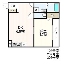 メグリオ新松戸IV 1DKの間取図画像
