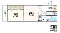 メグリオ新松戸IV 1LDKの間取図画像