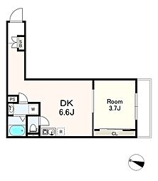 メグリオ新松戸III 202 2階1DKの間取り