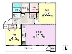 宮前平グリーンハイツ1号棟B 2LDKの間取図画像