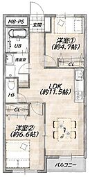 宮町ハイツ 2LDKの間取図画像