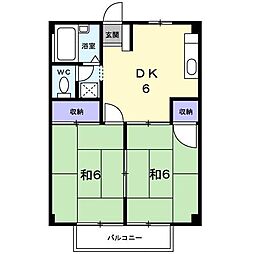 JR福塩線 上戸手駅 徒歩5分の賃貸アパート 2階2DKの間取り