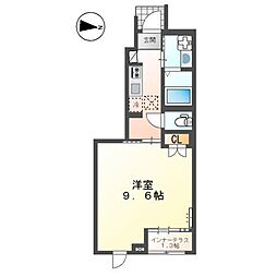 バス 千間土手中下車 徒歩6分の賃貸アパート 1階1Kの間取り