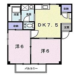 JR山陽本線 福山駅 バス15分 運転免許センター前下車 徒歩9分の賃貸アパート 1階2DKの間取り