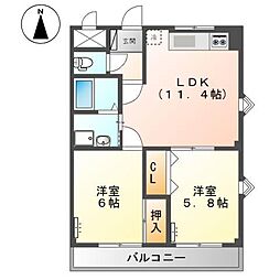JR山陽本線 東尾道駅 徒歩12分の賃貸アパート 1階2LDKの間取り