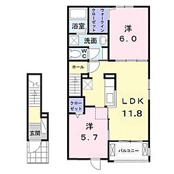 JR山陽本線 尾道駅 バス55分 林公民館下車 徒歩7分の賃貸アパート 2階2LDKの間取り