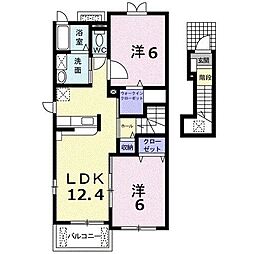 JR山陽本線 大門駅 徒歩10分の賃貸アパート 2階2LDKの間取り