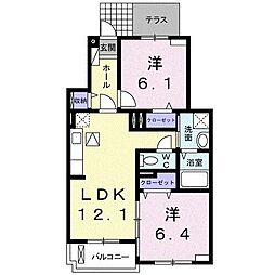 JR山陽本線 大門駅 徒歩17分の賃貸アパート 1階2LDKの間取り