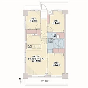 間取り：3LDK、専有面積60.00?、バルコニー8.99?、室内リノベーション実施