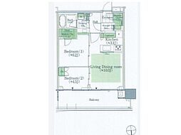 晴海フラッグスカイデュオ 2LDKの間取図画像