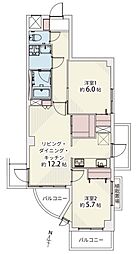 プレセランス山科 2LDKの間取図画像