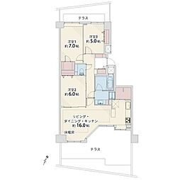 上野毛シティハウスサウステラス 3LDKの間取図画像