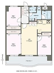 ライオンズマンション西新第2 3LDKの間取図画像