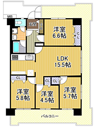 千舟リバーサイドヴィラD棟 4DKの間取図画像