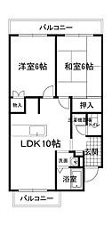 コーポ高野口 2LDKの間取図画像