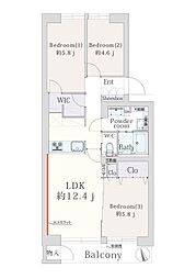 たまプラーザ美しが丘スカイマンションB棟 3LDKの間取図画像