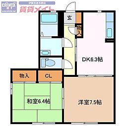 桜道コートA 2DKの間取図画像