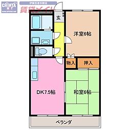 ペガサス緑ケ丘2号館 2DKの間取図画像
