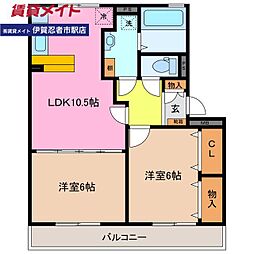シルキー 2LDKの間取図画像