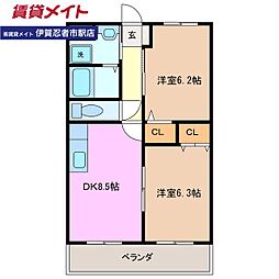 フラット立石C 2DKの間取図画像
