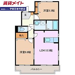 エトワールひらの 2LDKの間取図画像