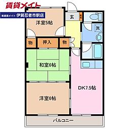 グリーンコートヒロ2 3DKの間取図画像