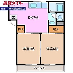 コスモハイツベル 2DKの間取図画像