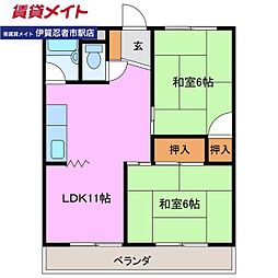 共生マンション 2LDKの間取図画像