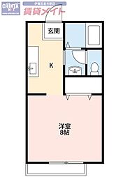 ディアコートみやび3 1Kの間取図画像