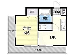 都部ハイツ 1Kの間取図画像