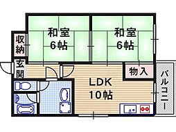 タナカマンション 2LDKの間取図画像