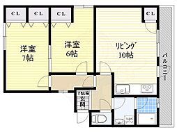 サニーサイドペテル 2LDKの間取図画像
