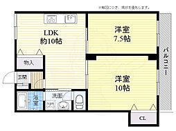 レオハイム須賀 2LDKの間取図画像