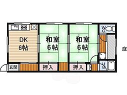 賃貸住宅舟橋 2DKの間取図画像