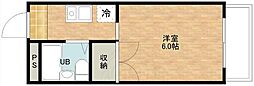 クローバー・M・オザキB棟 ワンルームの間取図画像