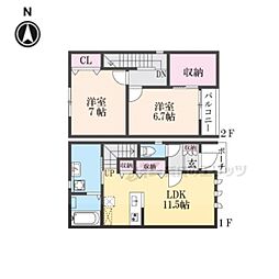 グランメゾン王寺南 101 2階2LDKの間取り