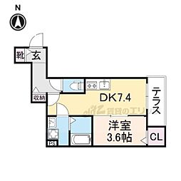 ジーメゾン大和郡山ルプレ 1DKの間取図画像