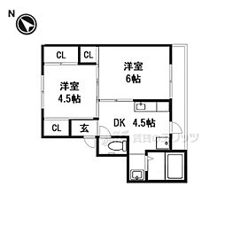 ヴィラナリー大和郡山1号棟 2DKの間取図画像