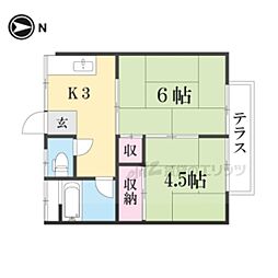 鳩マンション 2階2Kの間取り