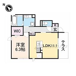 カサベルデ暖華 1階1LDKの間取り
