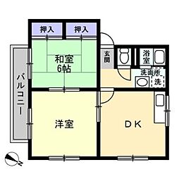 ソルトフィールドＮ・Ｍ　Ｄ棟 2階2DKの間取り