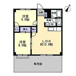 フォブール八幡 2LDKの間取図画像