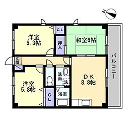 フィネス大井 3DKの間取図画像